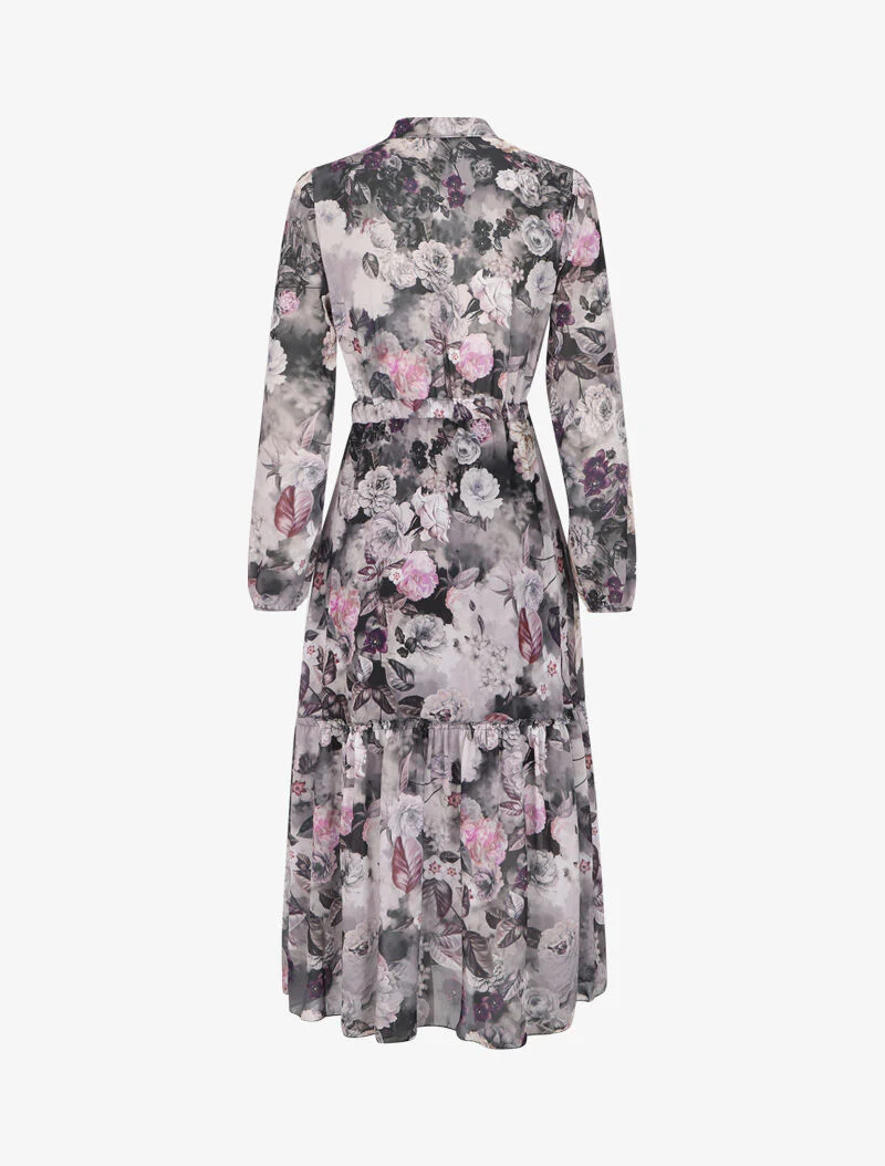 Fit & flare jurk met pioenroosprint - Grijs - Image 2