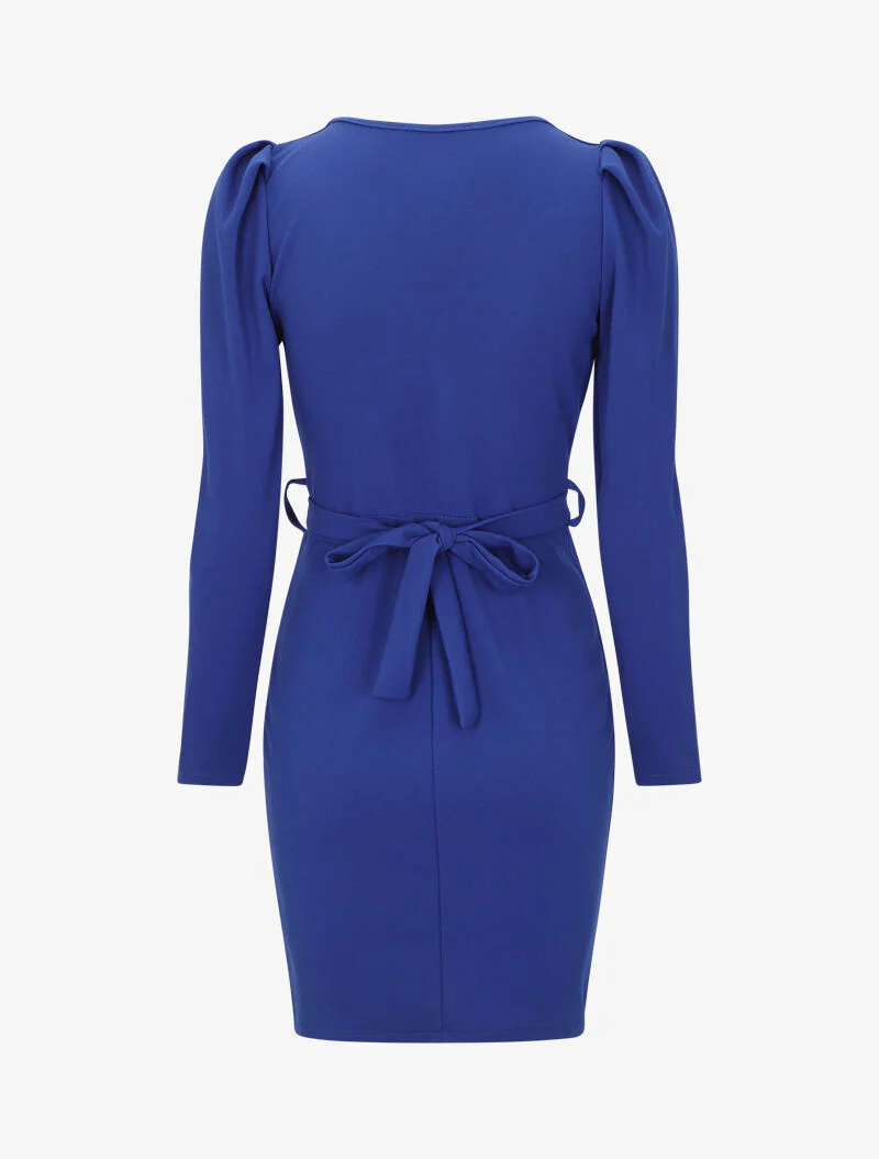 Fit & flare jurk met pofmouwen - Koningsblauw - Image 2