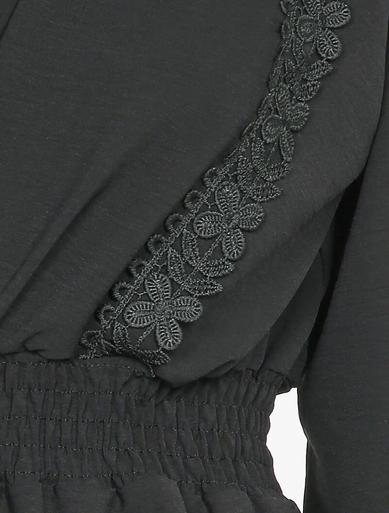 Peplum blouse versierd met borduursels - Zwart - Image 3