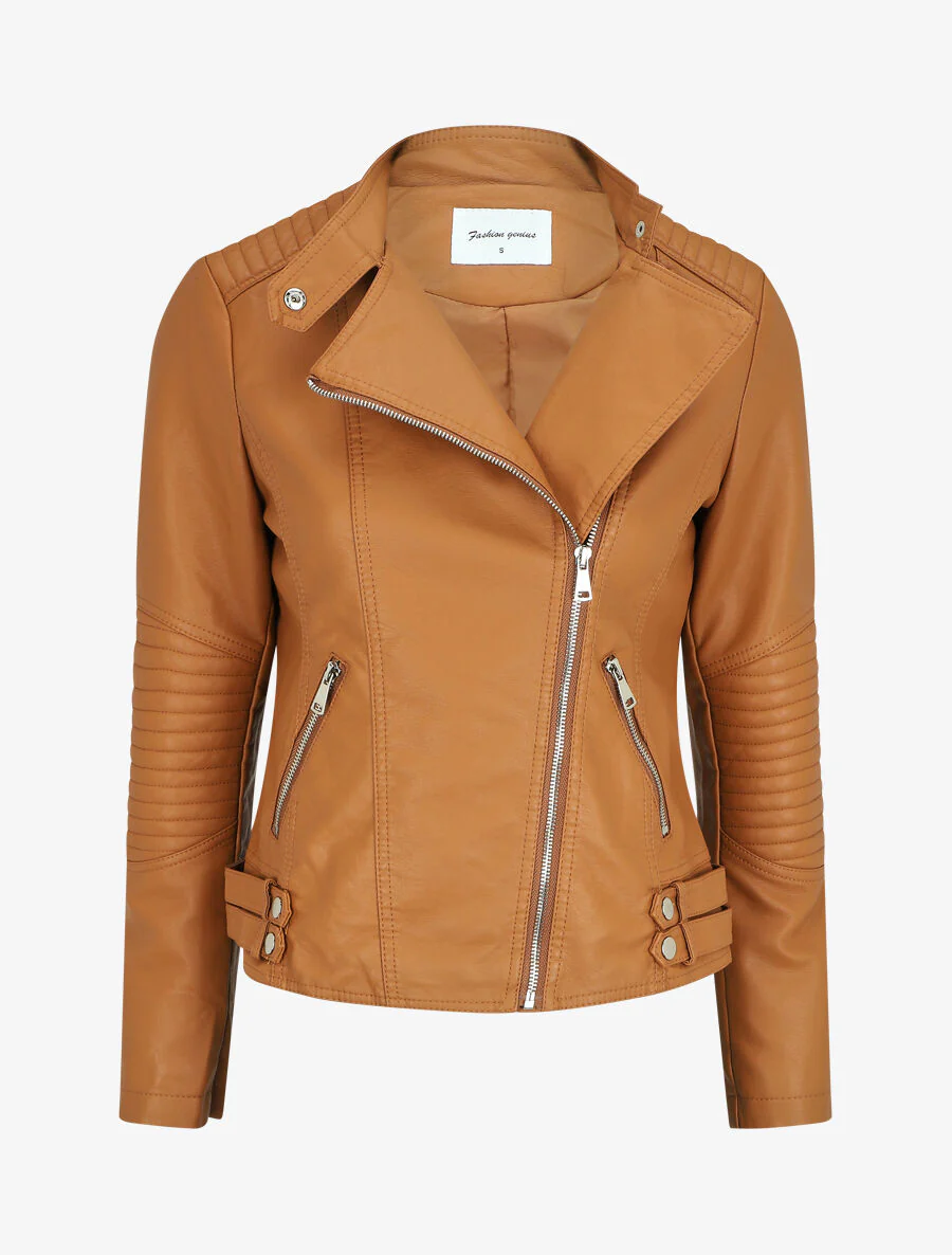 Perfecto in imitatie met opstaande kraag - Camel