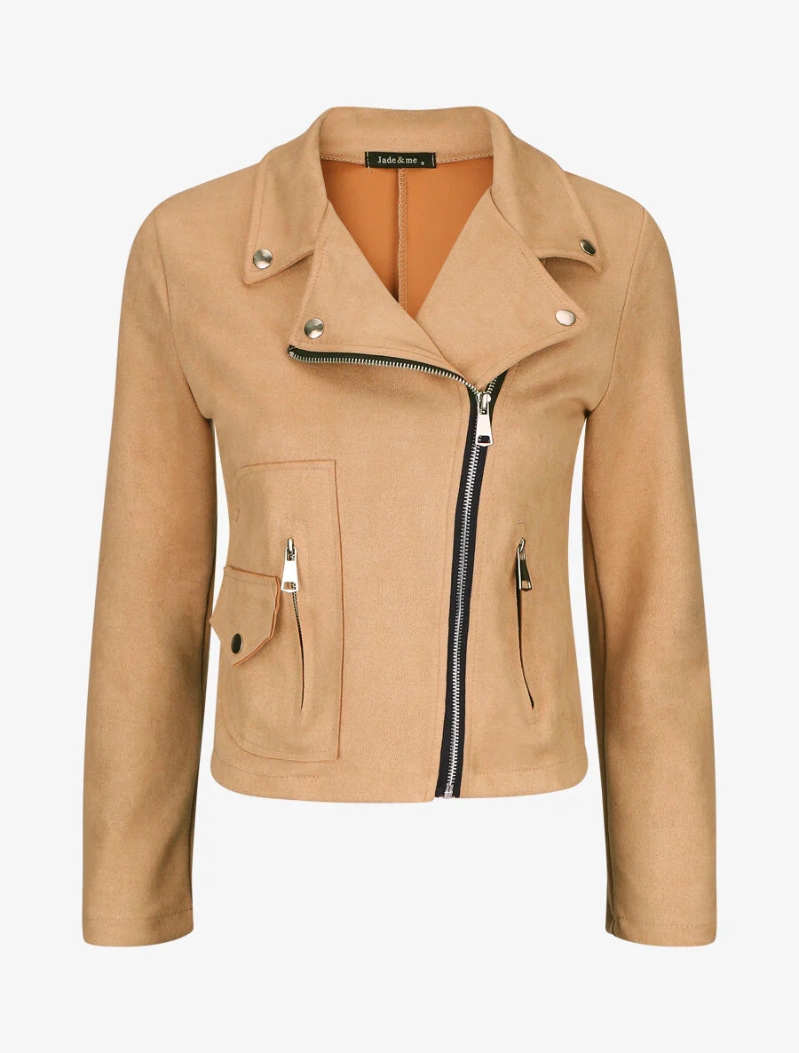 Perfecto-stijl gevoerde suède jas met rits - beige