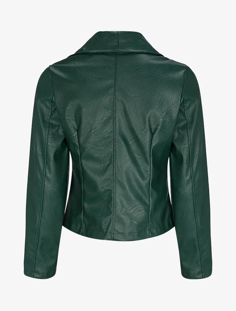 Perfecto-stijl jas in imitatie met brede kraag - Dennengroen - Image 2