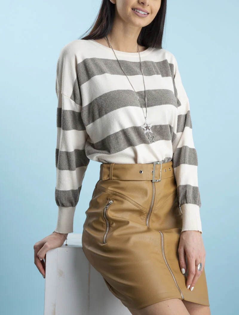 Trui met brede strepen in flanel - nude