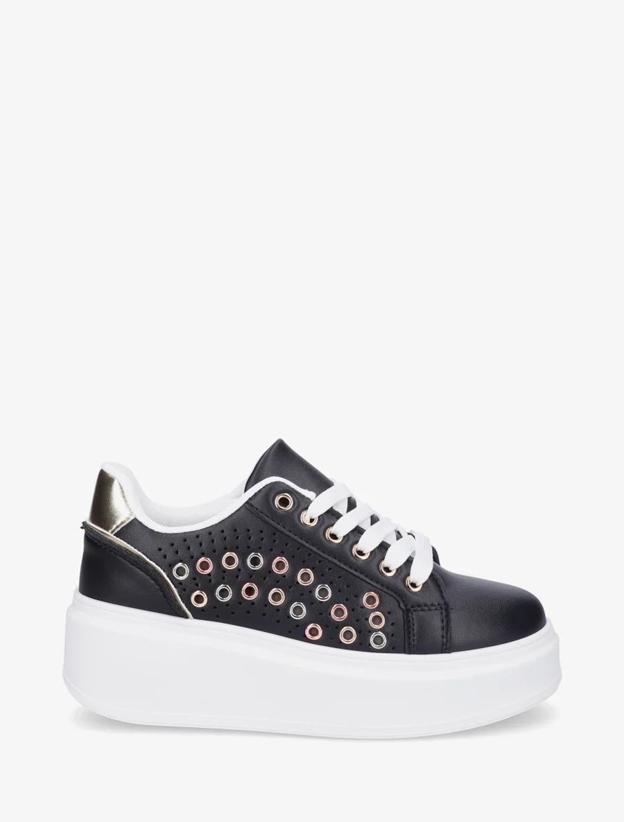 Plateauzolen sneakers met oogjes - Zwart