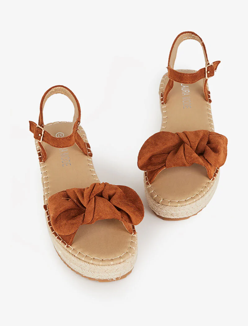 Plateausandalen met knoopdetail - camel