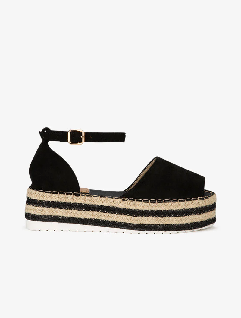 Plateau sandalen met open ronde neuzen - zwart