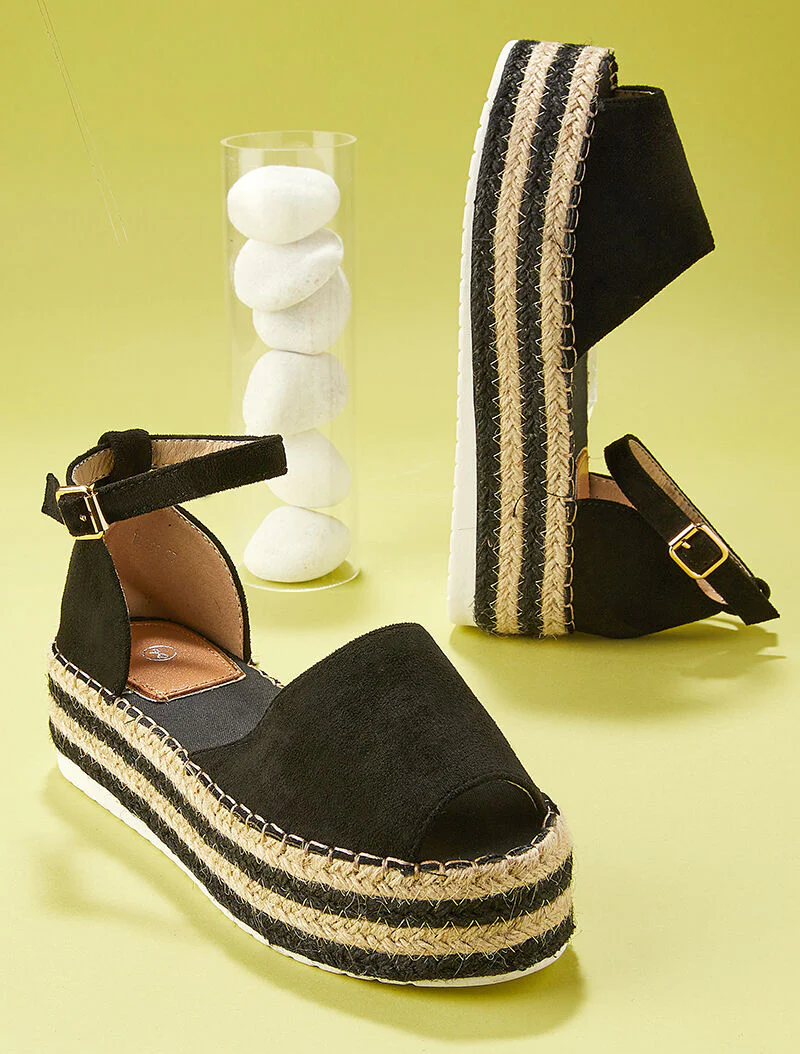 Plateau sandalen met open ronde neuzen - zwart - Image 5