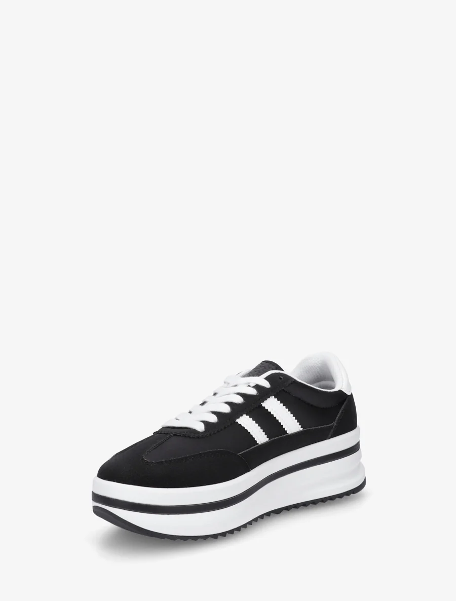 Platform sneakers met nubuck-effect inzetstuk - Zwart - Image 3