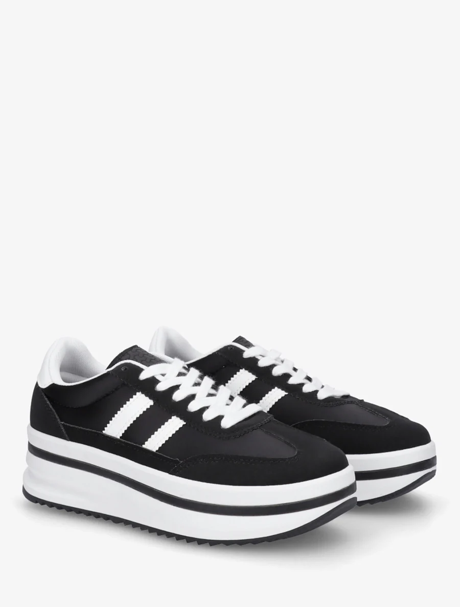 Platform sneakers met nubuck-effect inzetstuk - Zwart - Image 4