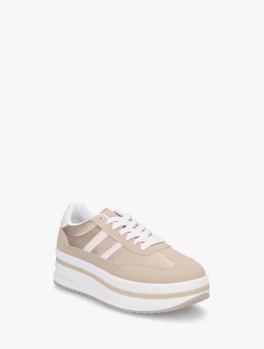 Platform sneakers met nubuck-effect inzetstuk - Kameel - Image 2