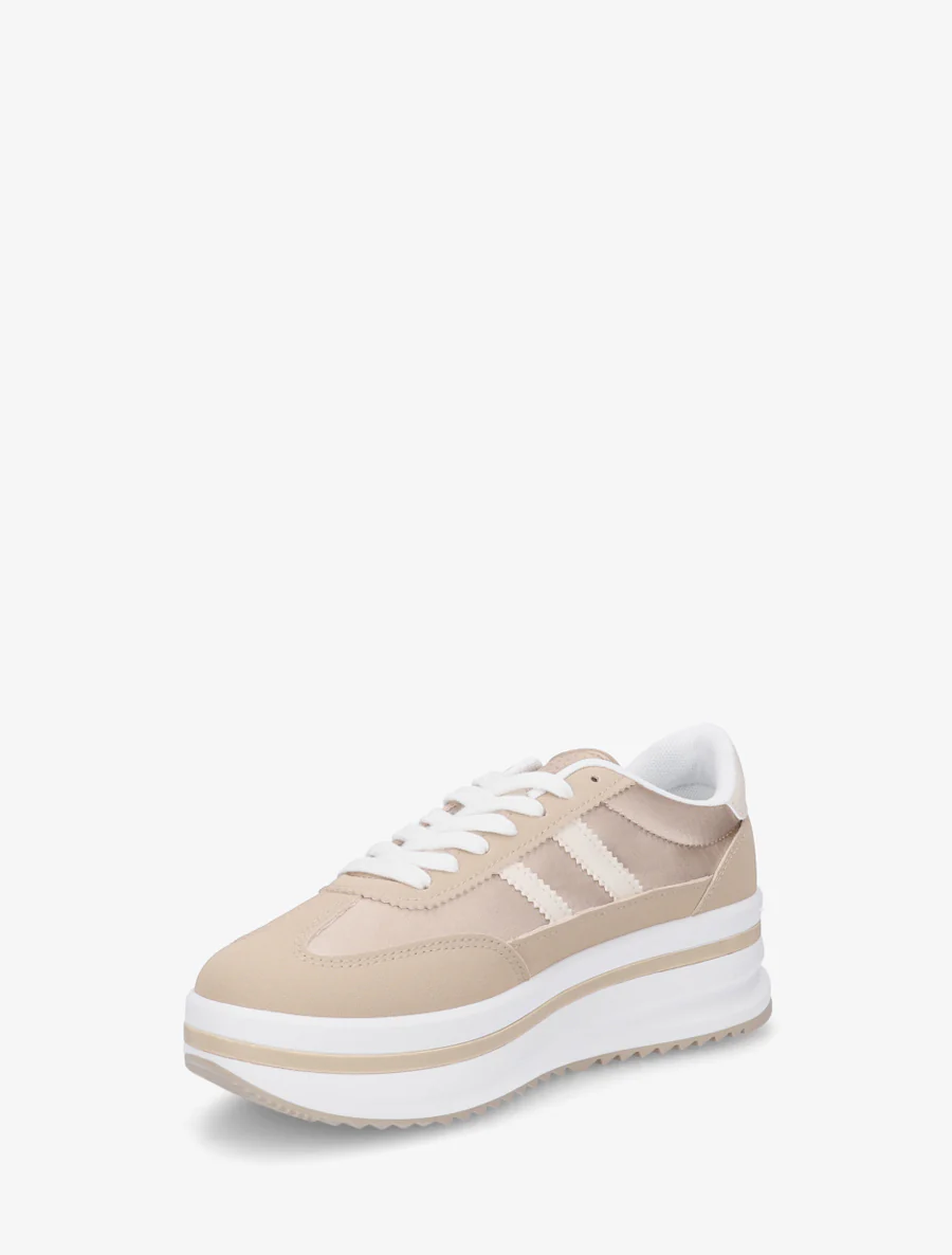 Platform sneakers met nubuck-effect inzetstuk - Kameel - Image 3