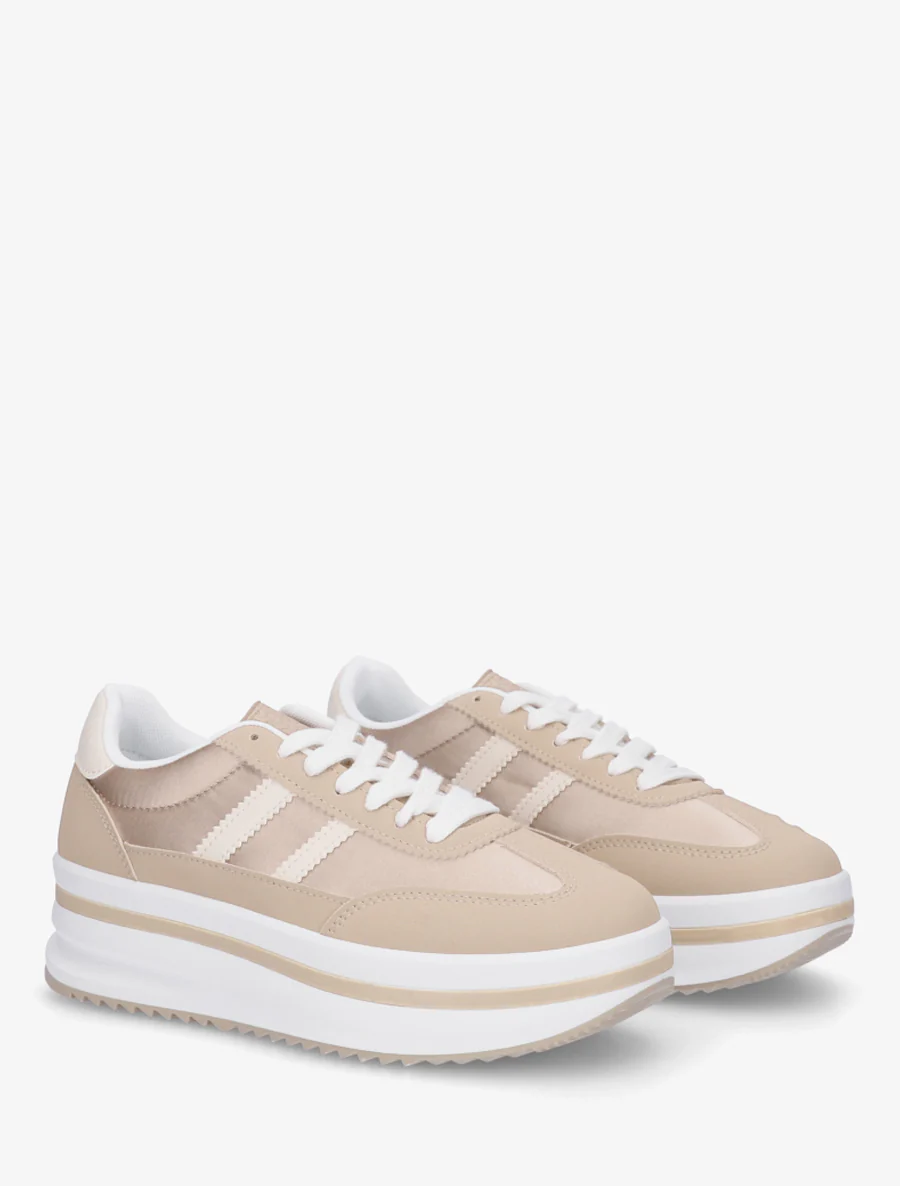 Platform sneakers met nubuck-effect inzetstuk - Kameel - Image 4