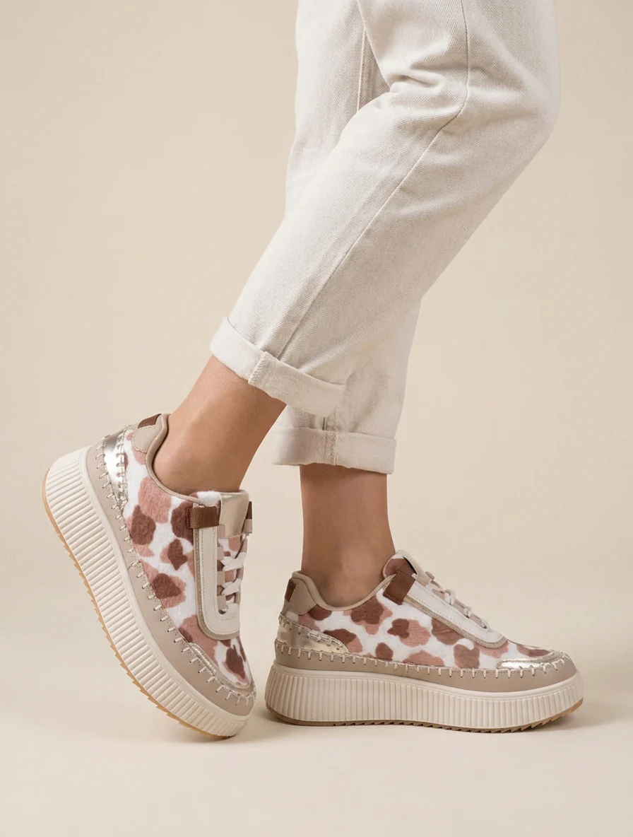 Platformzool sneakers met print - Roze/bruin - Image 5