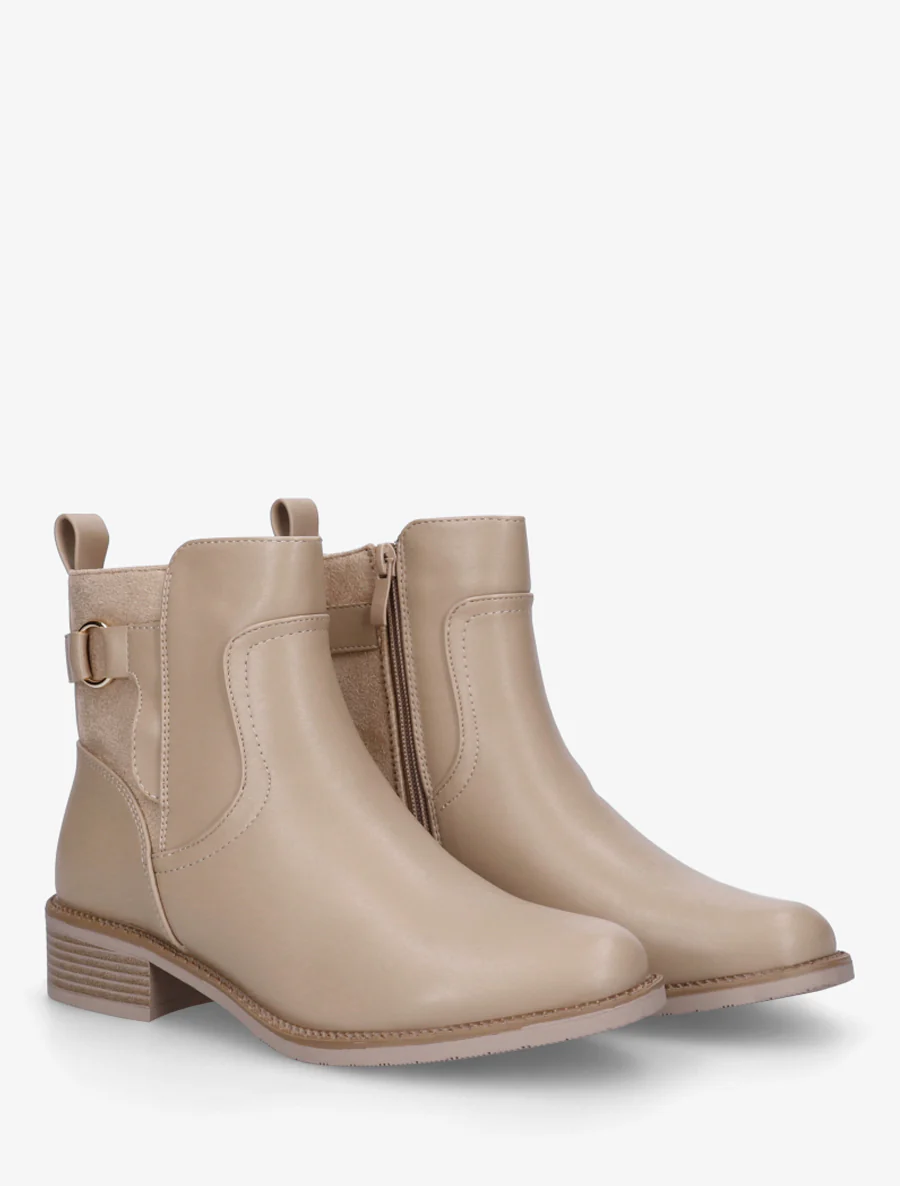 Platte laarsjes in imitatieleer en suèdine. - Donker beige - Image 4