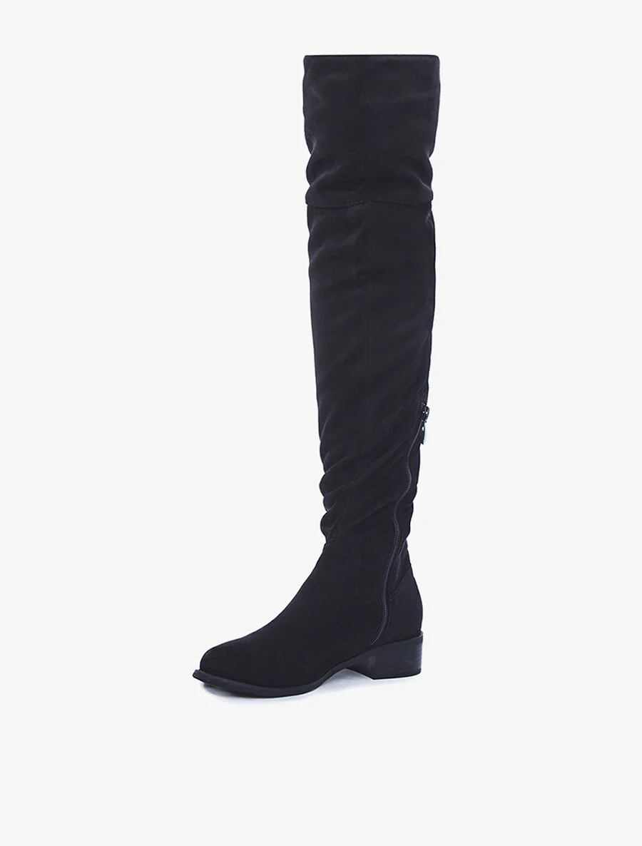 Platte overknee laarzen perzikhuid - zwart - Image 3