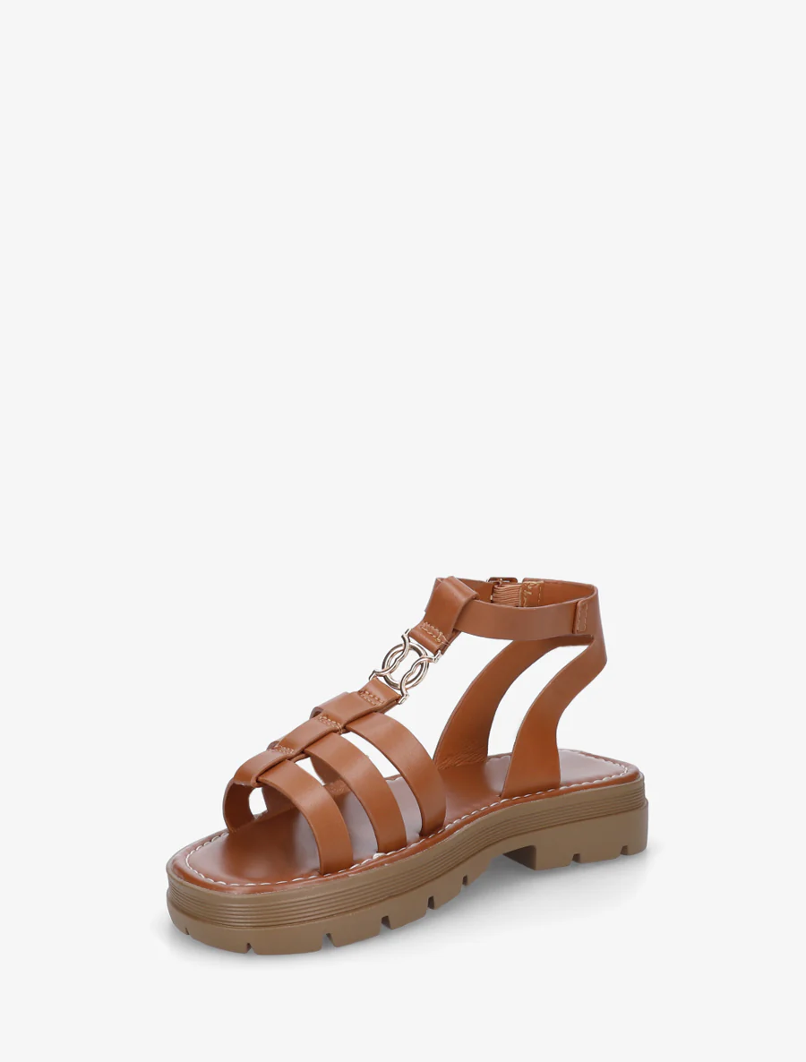 Platte sandalen in Spartaanse stijl - Kameel - Image 3