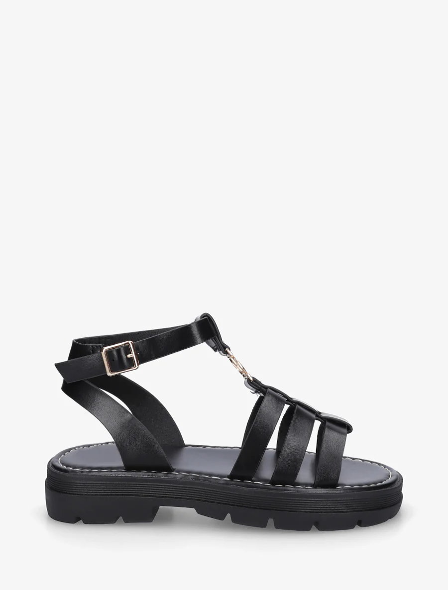 Platte sandalen in Spartaanse stijl - Zwart