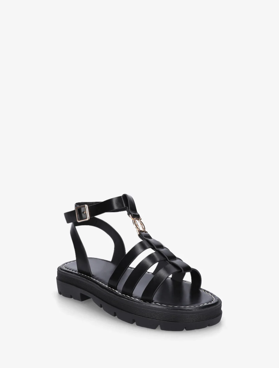 Platte sandalen in Spartaanse stijl - Zwart - Image 2