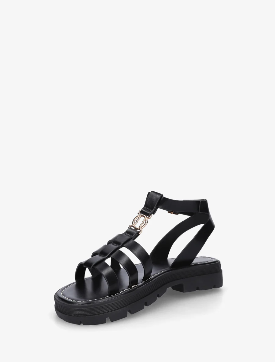 Platte sandalen in Spartaanse stijl - Zwart - Image 3