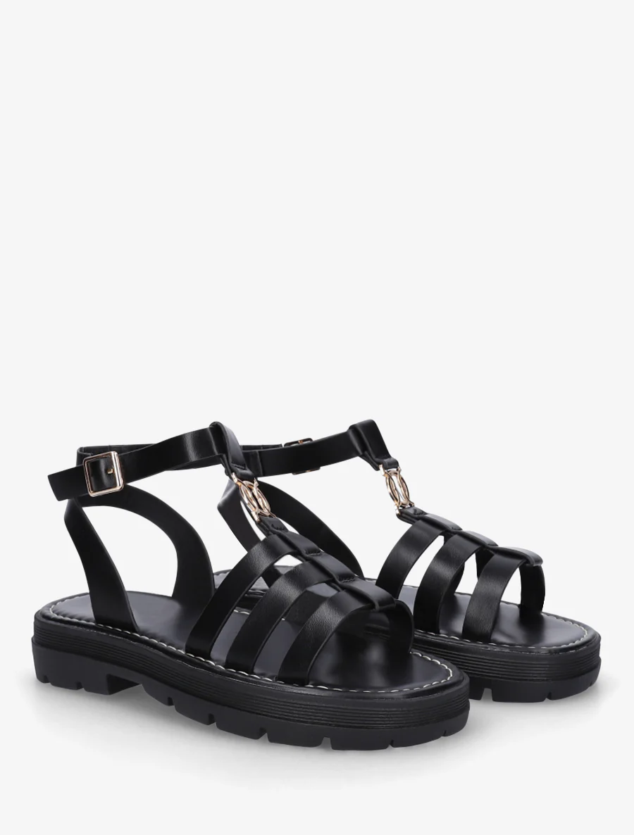 Platte sandalen in Spartaanse stijl - Zwart - Image 4