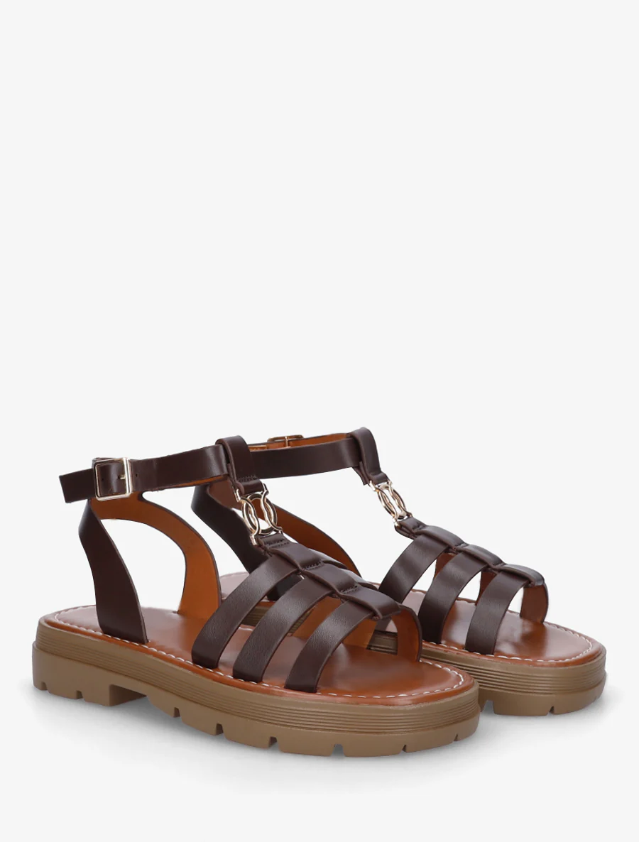 Platte sandalen in Spartaanse stijl - Bruin - Image 4