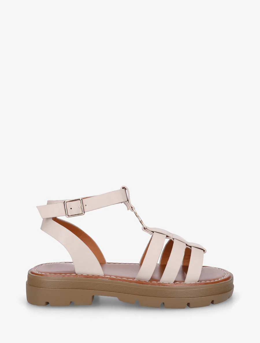 Platte sandalen in Spartaanse stijl - Beige