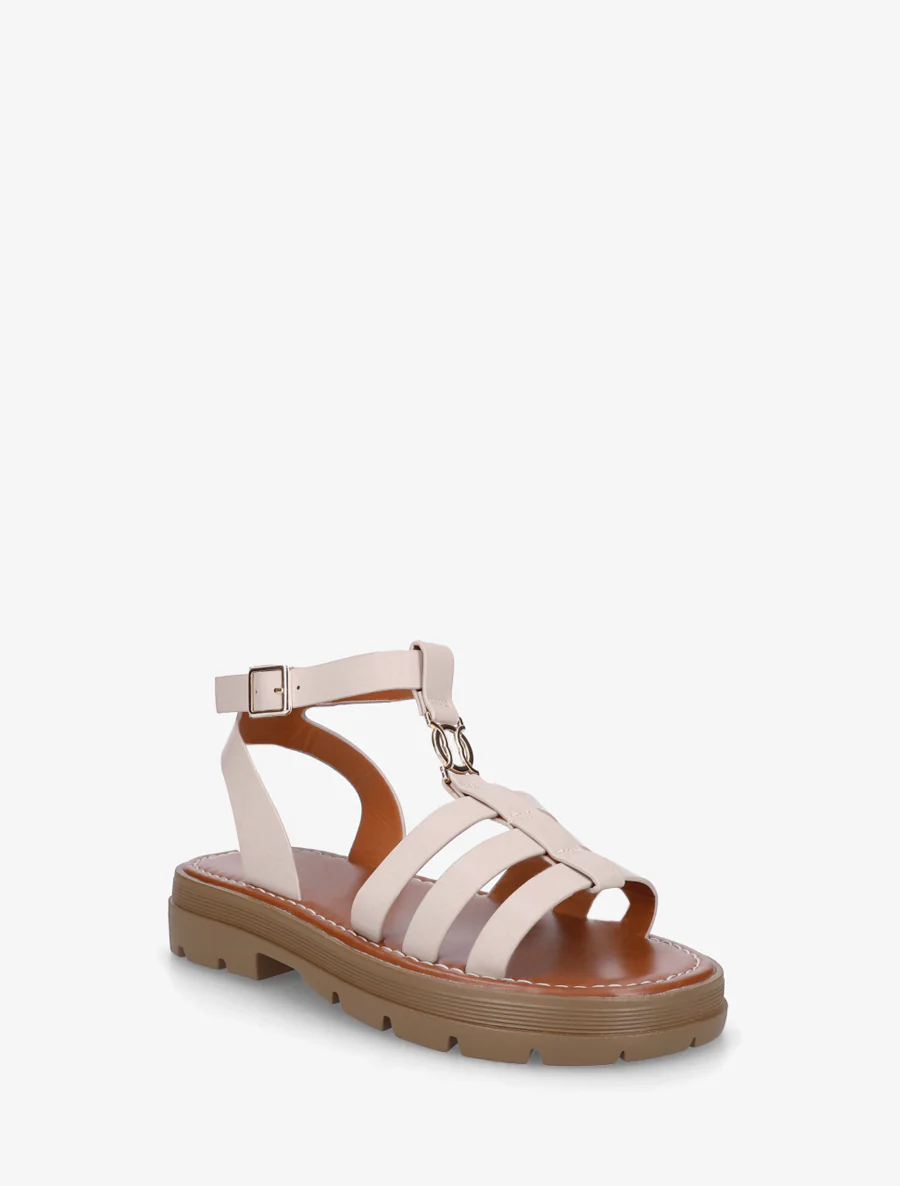 Platte sandalen in Spartaanse stijl - Beige - Image 2