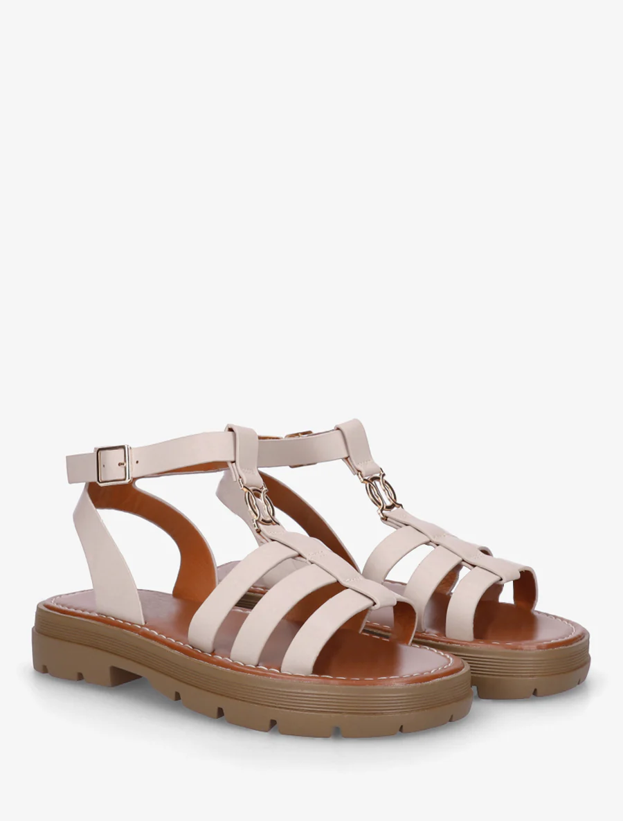 Platte sandalen in Spartaanse stijl - Beige - Image 4