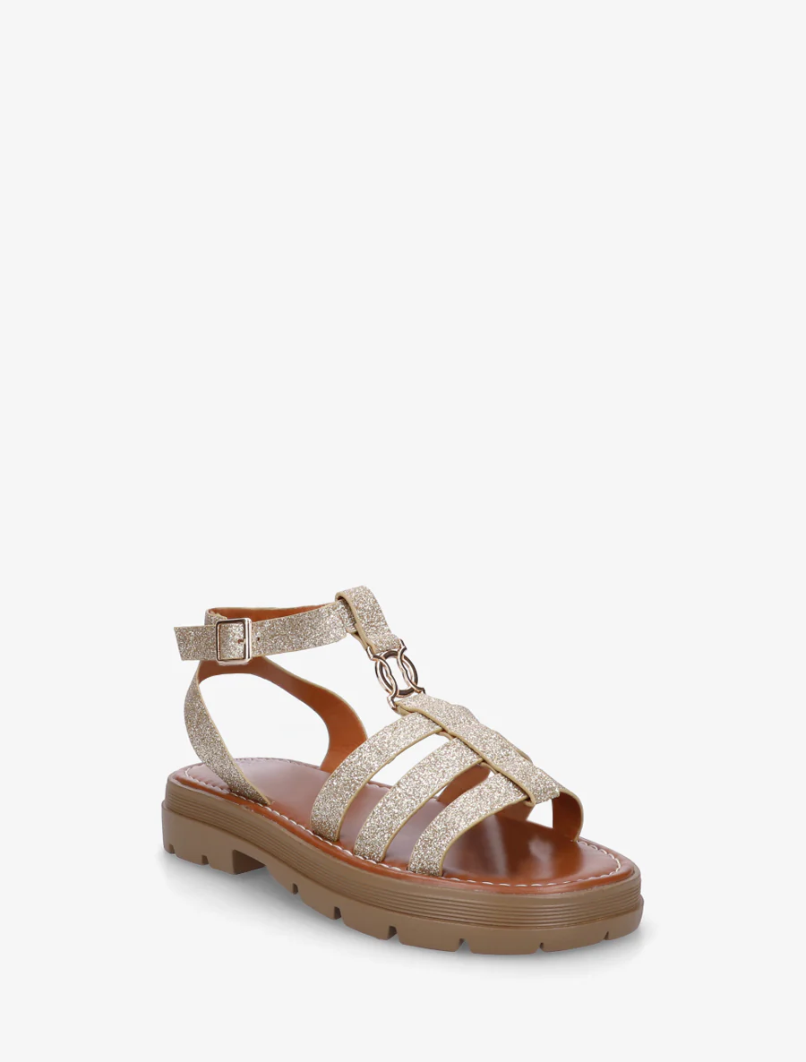 Platte sandalen in Spartaanse stijl - Goud - Image 2