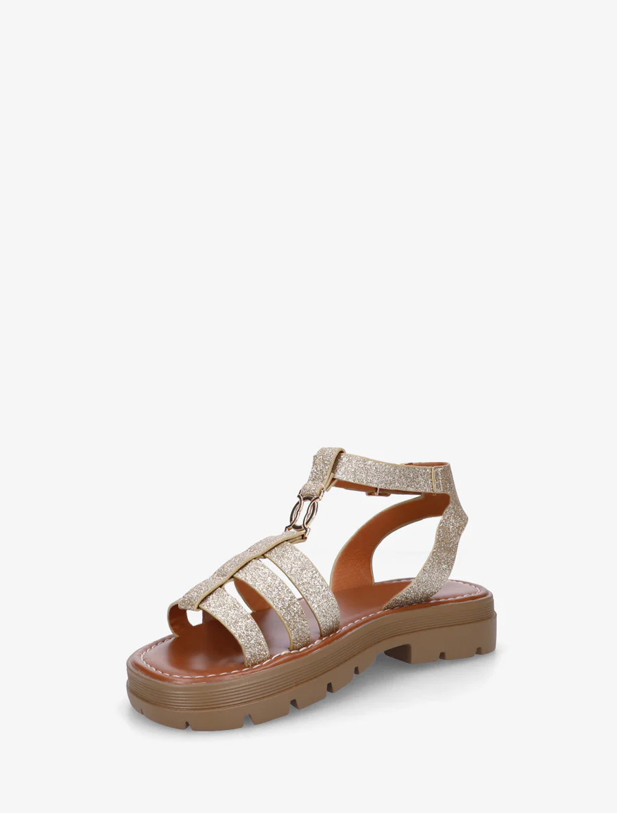 Platte sandalen in Spartaanse stijl - Goud - Image 3
