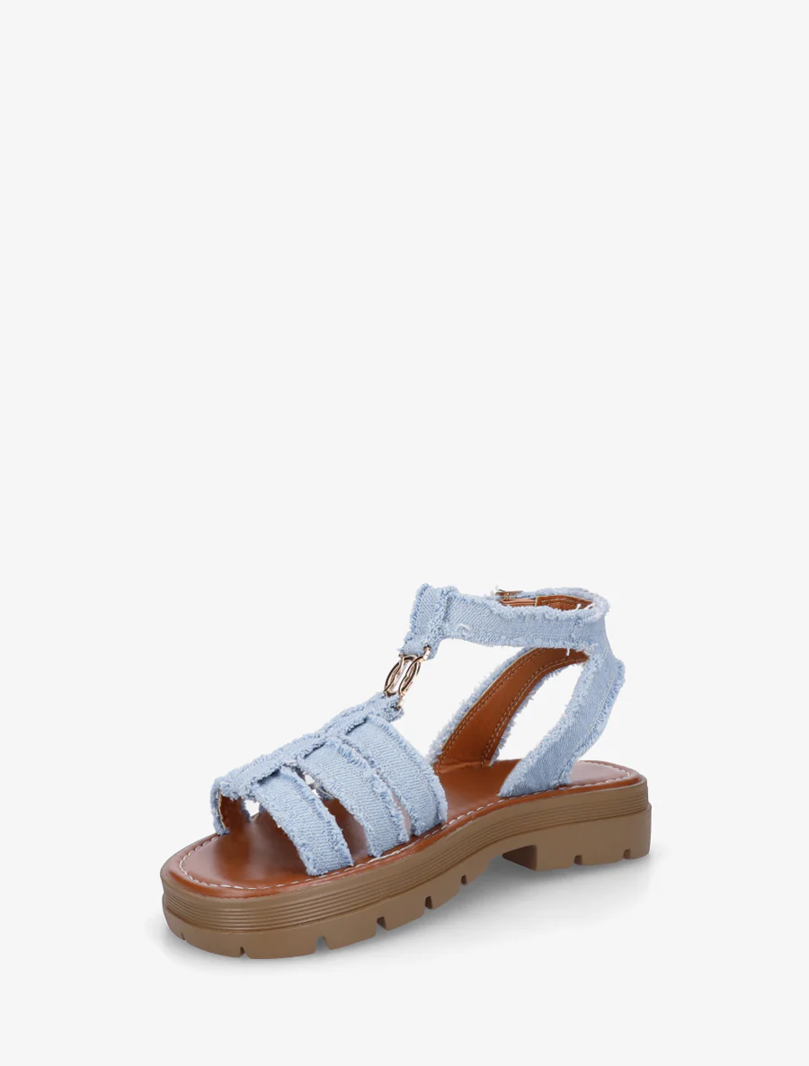 Platte sandalen in Spartaanse stijl - Blauwe denim - Image 3