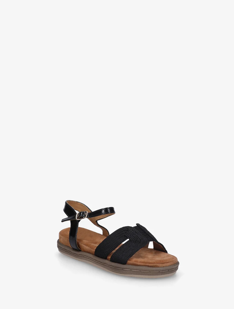 Platte sandalen met bandjes van koord. - Zwart - Image 2
