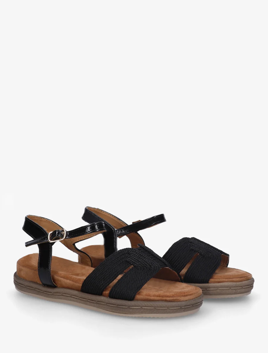 Platte sandalen met bandjes van koord. - Zwart - Image 4