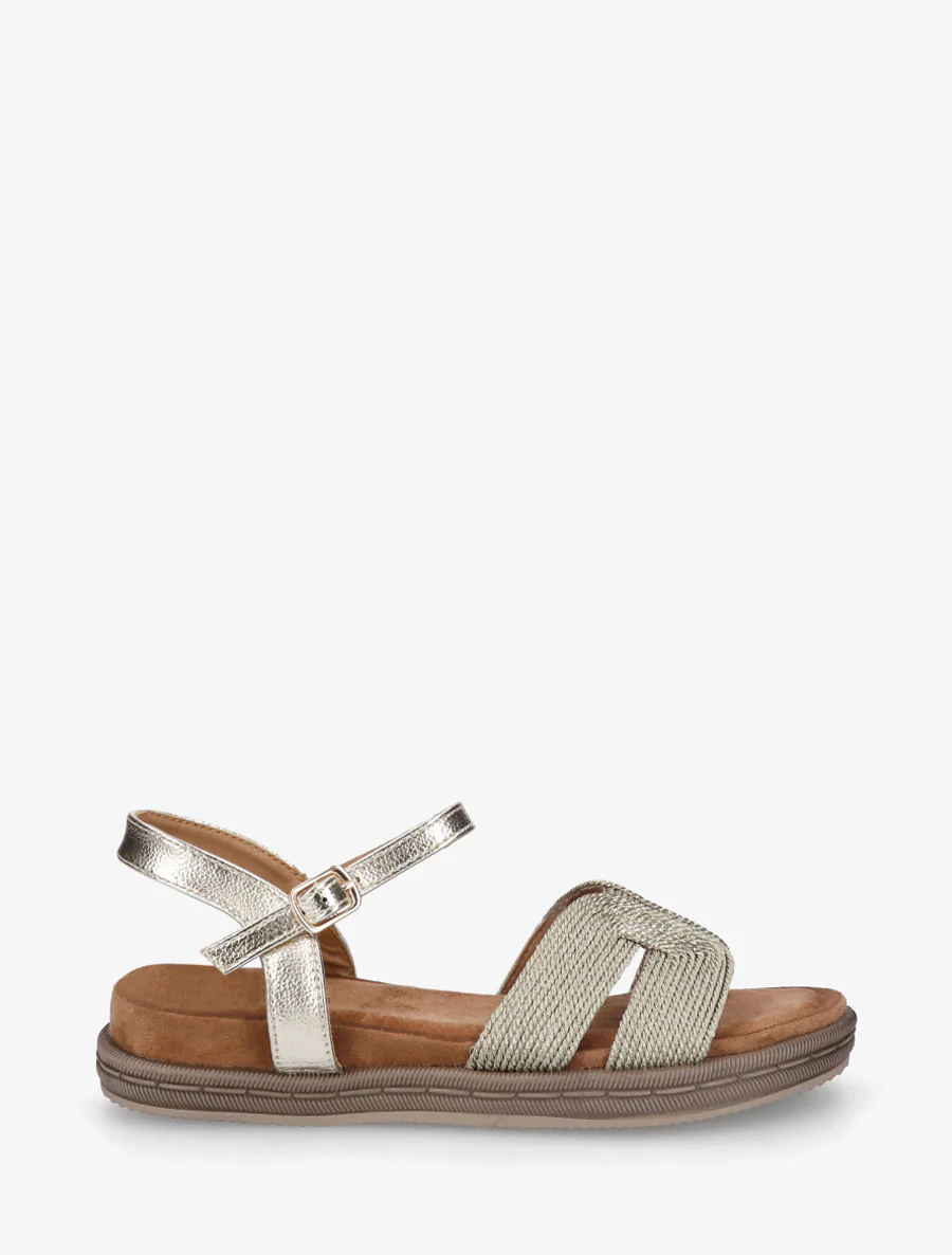 Platte sandalen met bandjes van koord. - Goud