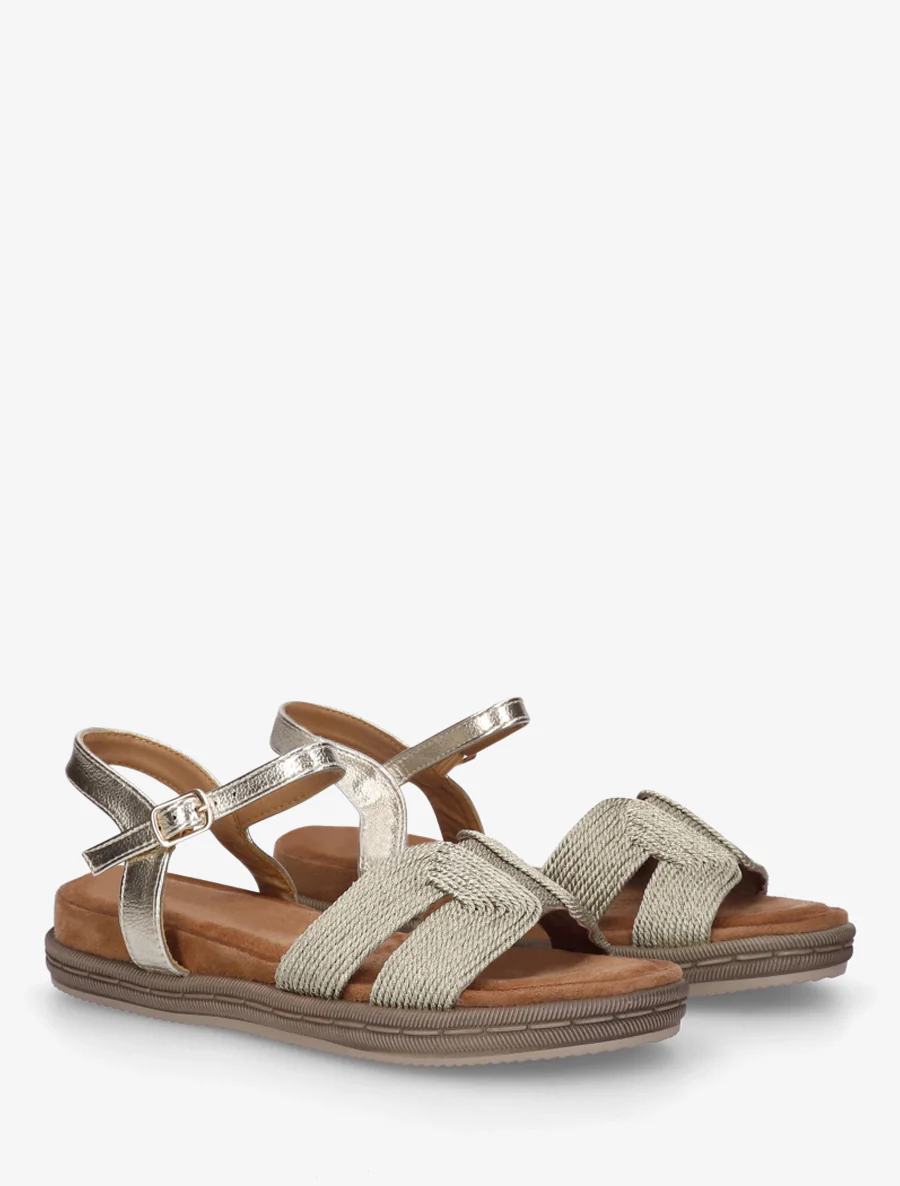 Platte sandalen met bandjes van koord. - Goud - Image 4