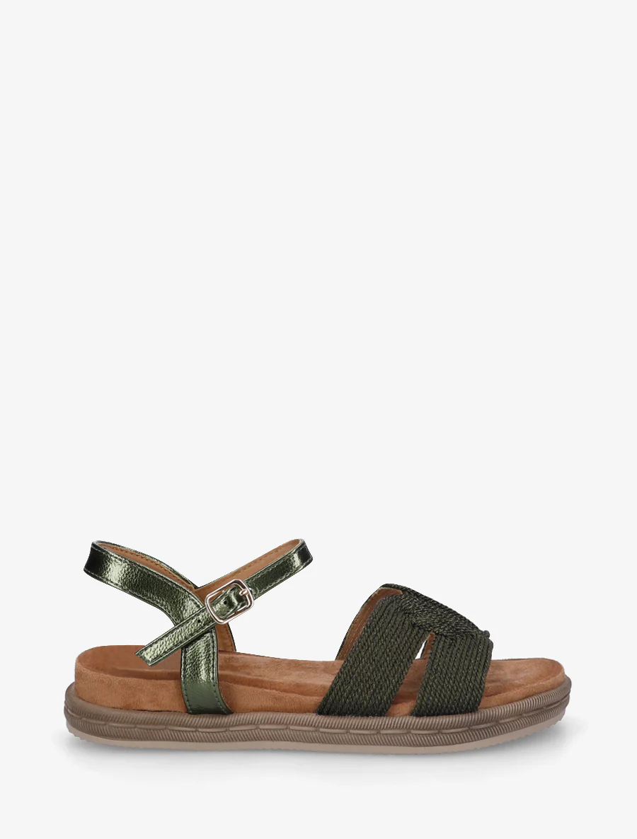 Platte sandalen met bandjes van koord. - Kaki