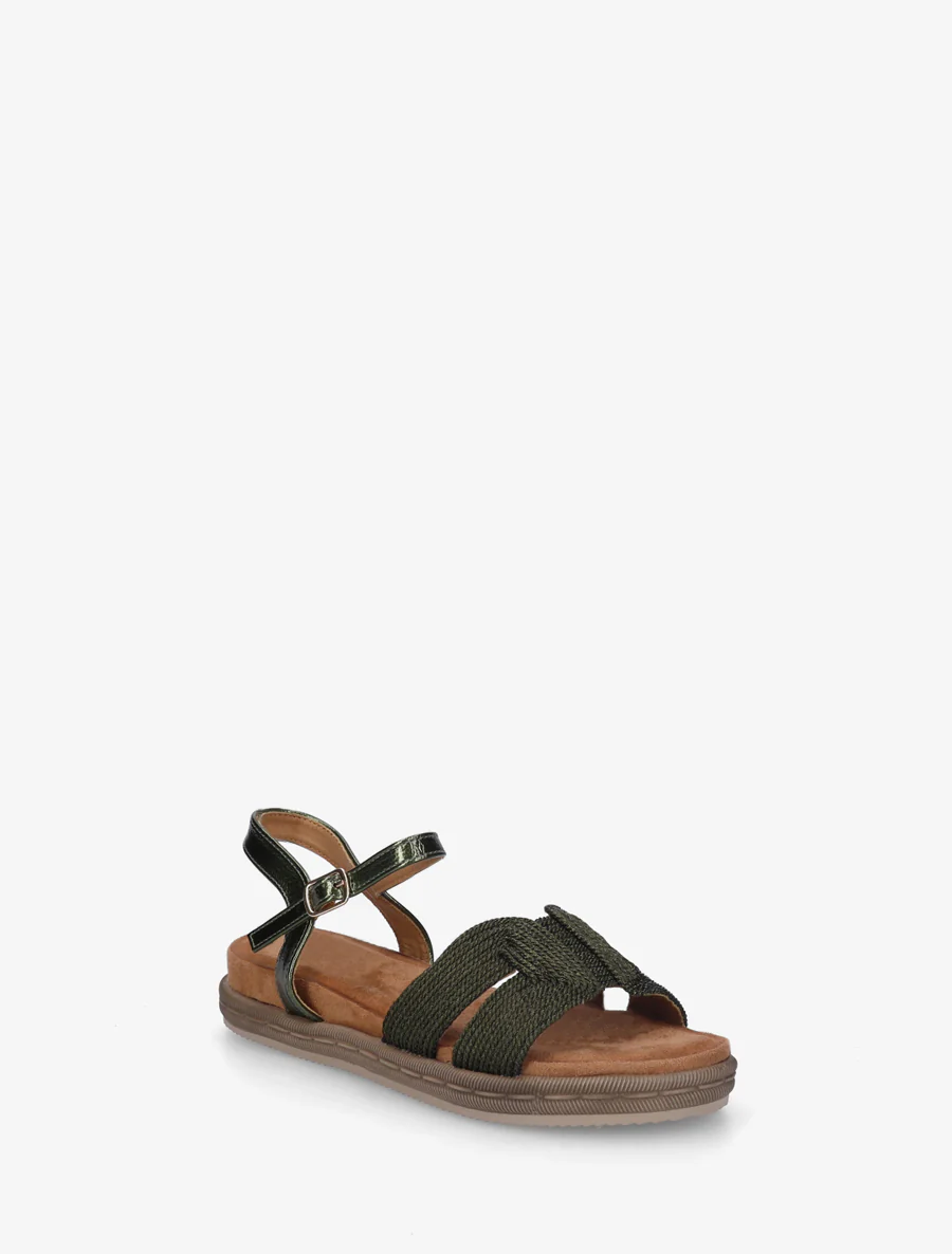 Platte sandalen met bandjes van koord. - Kaki - Image 2