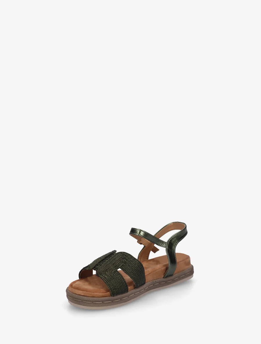 Platte sandalen met bandjes van koord. - Kaki - Image 3