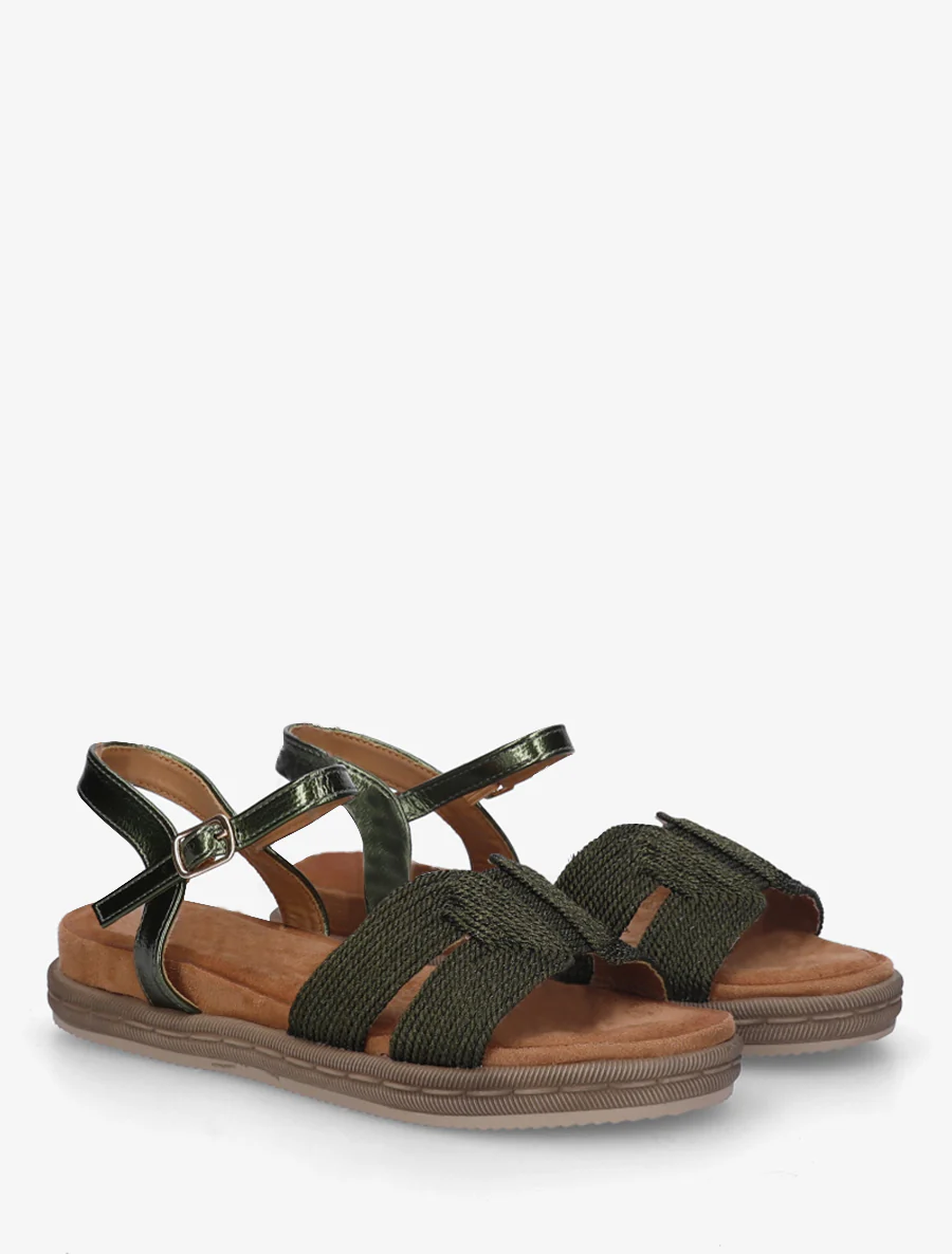 Platte sandalen met bandjes van koord. - Kaki - Image 4