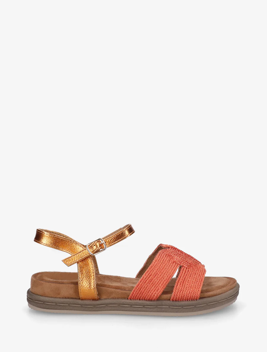 Platte sandalen met bandjes van koord. - Oranje