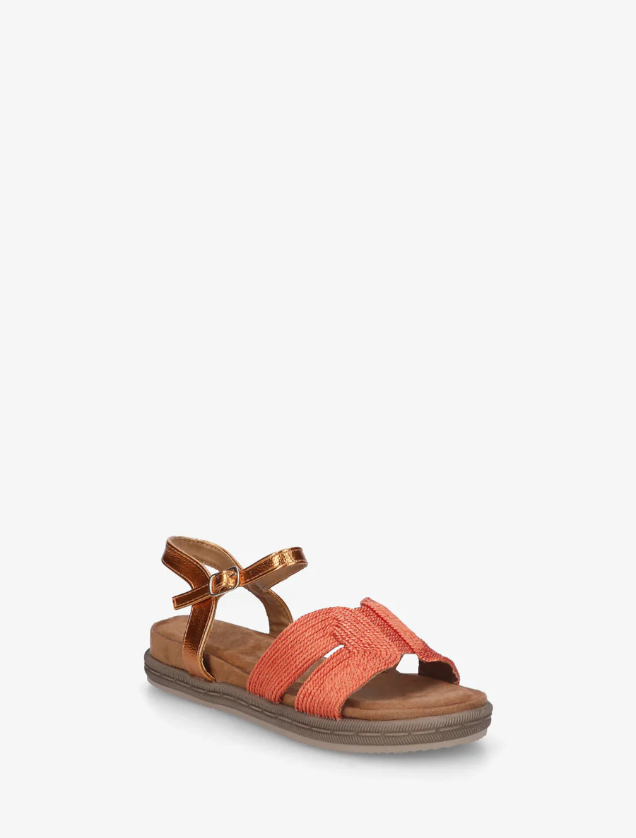 Platte sandalen met bandjes van koord. - Oranje - Image 2