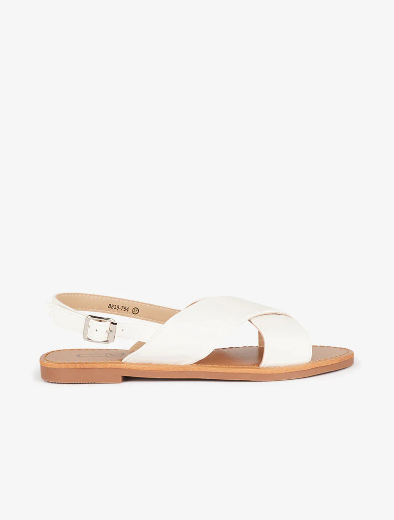 Platte sandalen met brede gekruiste banden - wit - Image 2