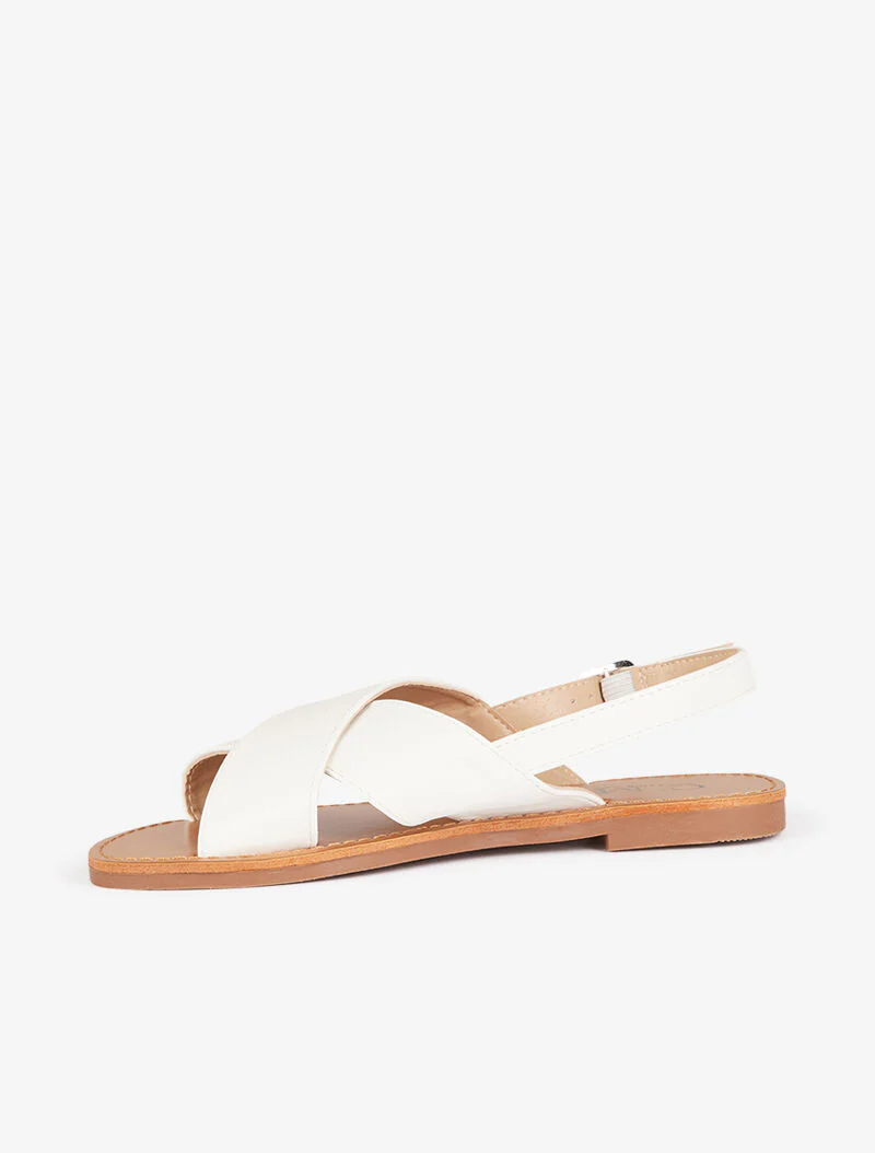 Platte sandalen met brede gekruiste banden - wit - Image 4