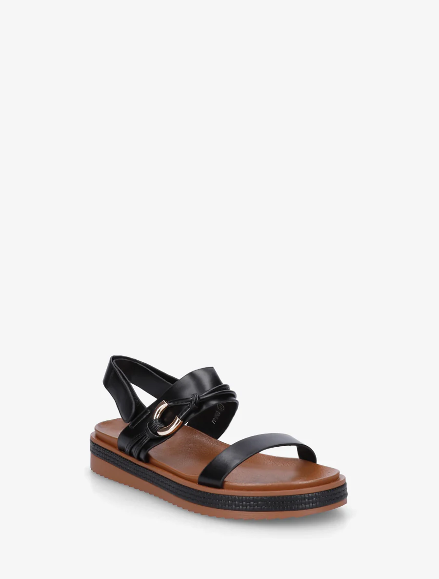 Platte sandalen met decoratieve metalen gesp. - Zwart - Image 2