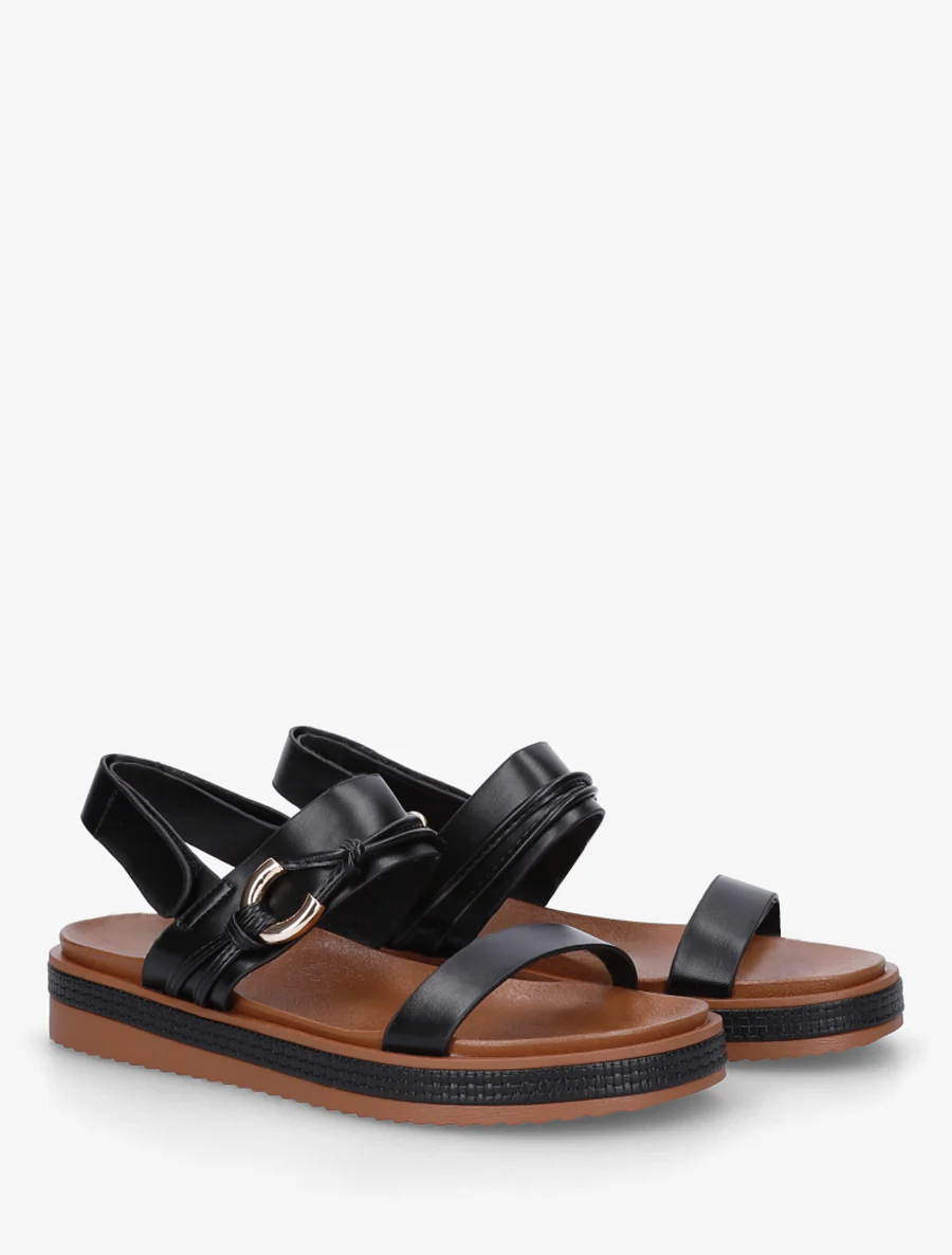 Platte sandalen met decoratieve metalen gesp. - Zwart - Image 4