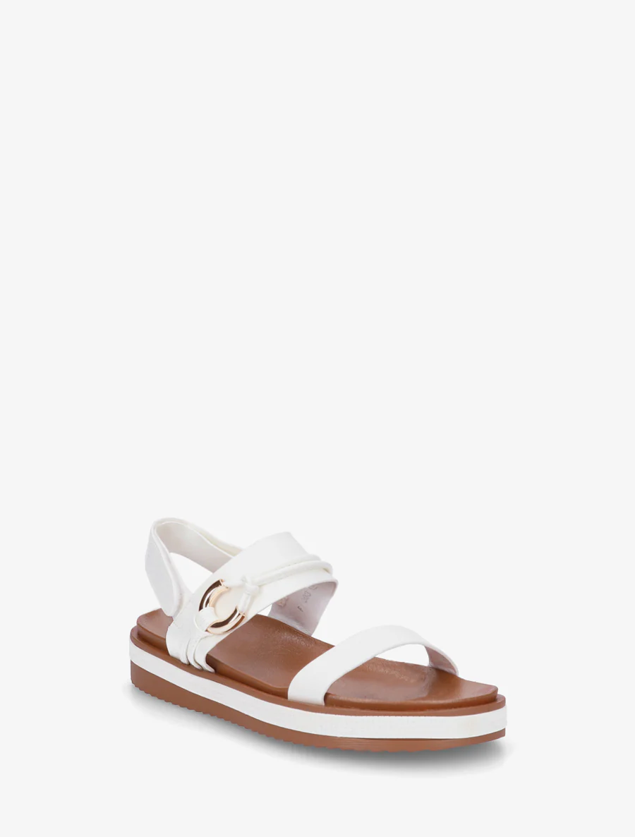 Platte sandalen met decoratieve metalen gesp. - Wit - Image 2