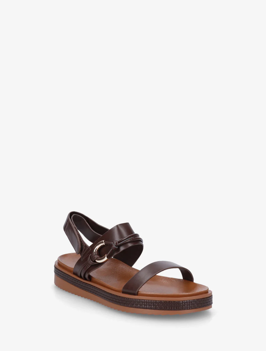 Platte sandalen met decoratieve metalen gesp. - Bruin - Image 2