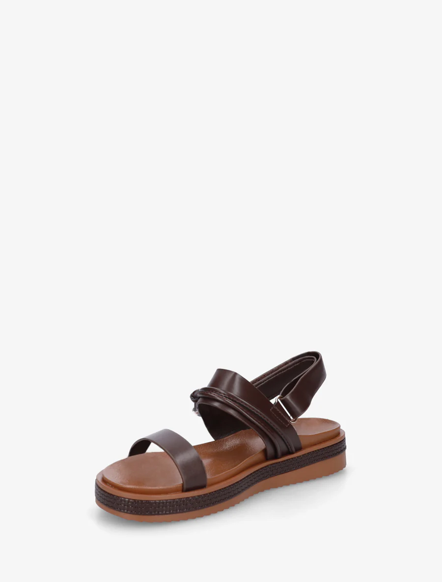 Platte sandalen met decoratieve metalen gesp. - Bruin - Image 3