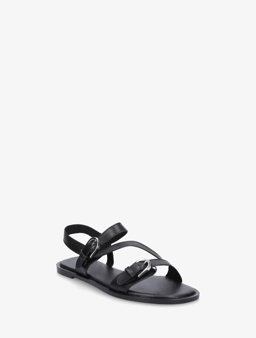 Platte sandalen met dubbele gespen van imitatieleer - Zwart - Image 2