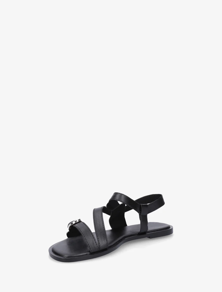 Platte sandalen met dubbele gespen van imitatieleer - Zwart - Image 3
